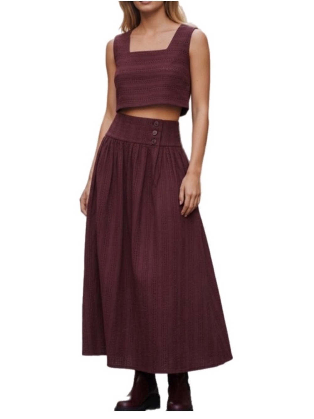 FREE PEOPLE For Sunshine 2-piece Skirt Set in Sweet Raisin 100% cotton